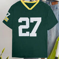 Red or green loose fit cotton t-shirt with digital print letter design and short sleeves