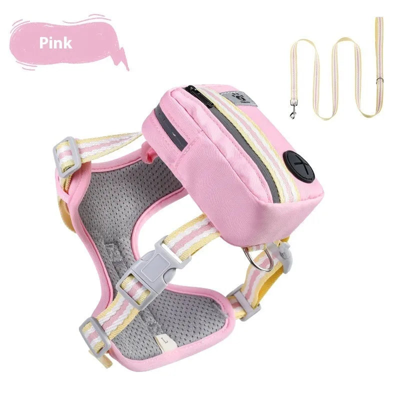 Explosion-proof anti-strangulation dog harness in Oxford cloth with attached holding rope.