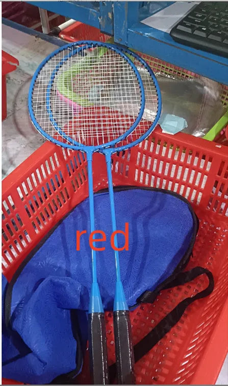 Two ultra-light alloy badminton rackets in split set, available in blue or red colour options