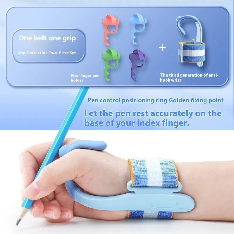 Blue anti-hook wrist brace pen control corrector for children's writing posture