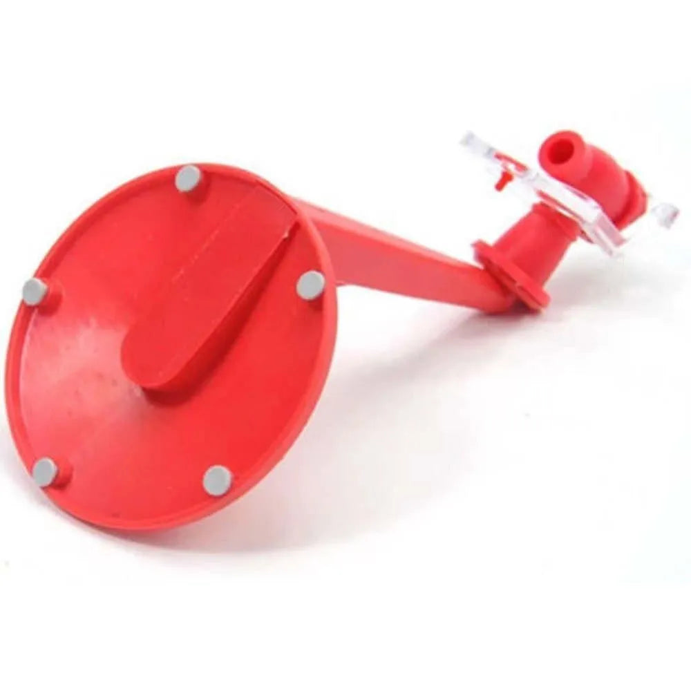 Red plastic Magic Tap soda bottle dispenser with push-button tap for 2-litre bottles.