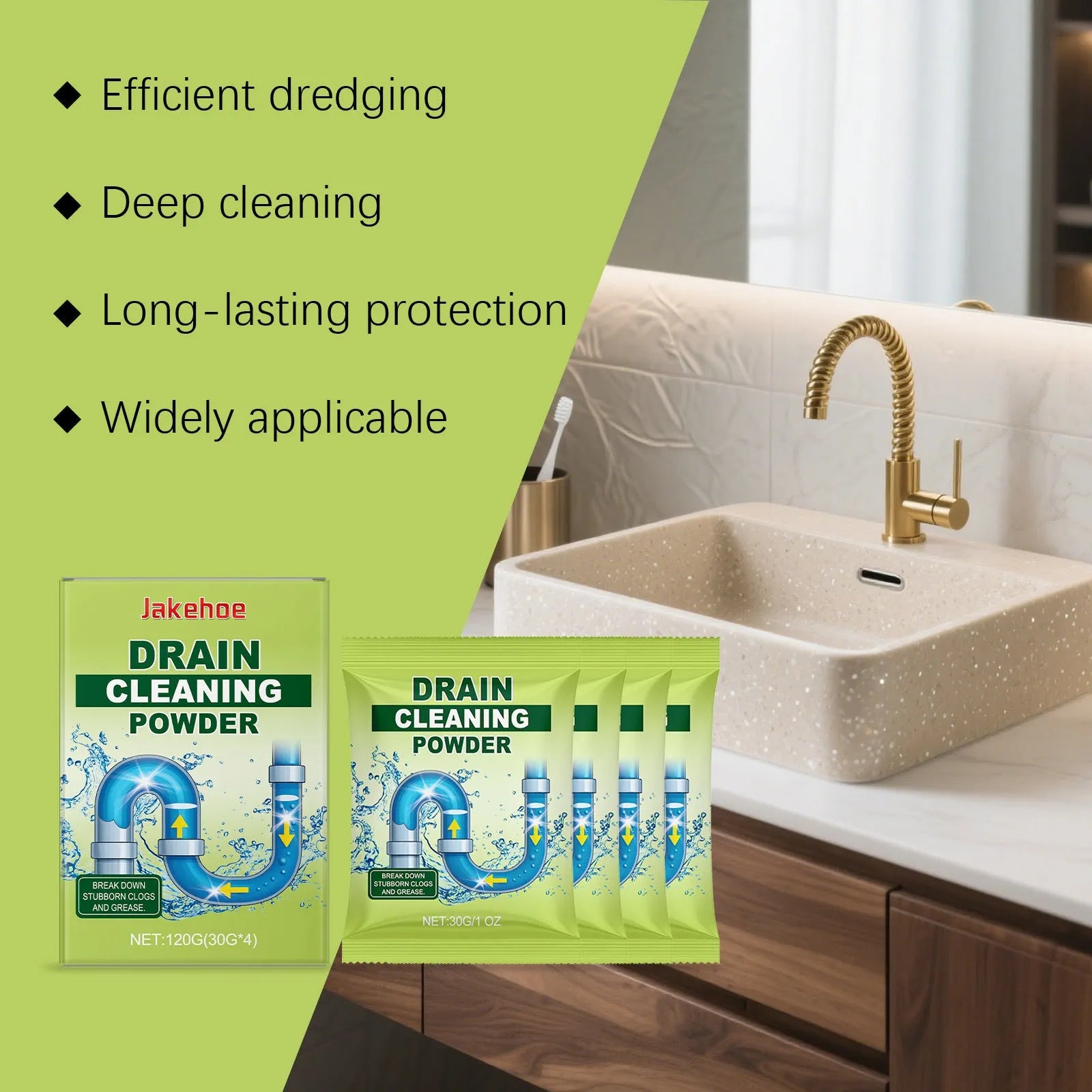 120g container of drain cleaning powder with chemical unblocking formula