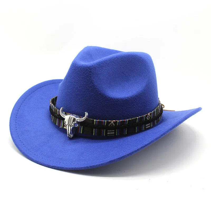 Western cowboy hat with bell crown in wool blend polyester fabric, M size for 56-58cm head circumference