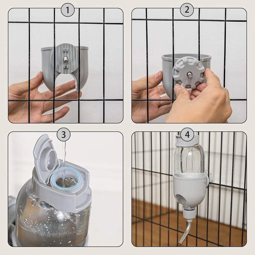 Blue small animal cage water bottle with rotatable nozzle and mounting bracket
