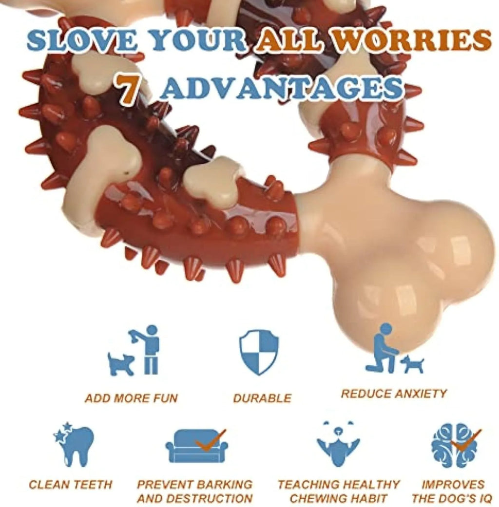 Natural rubber bone-shaped dog chewing toy for dental health in two sizes