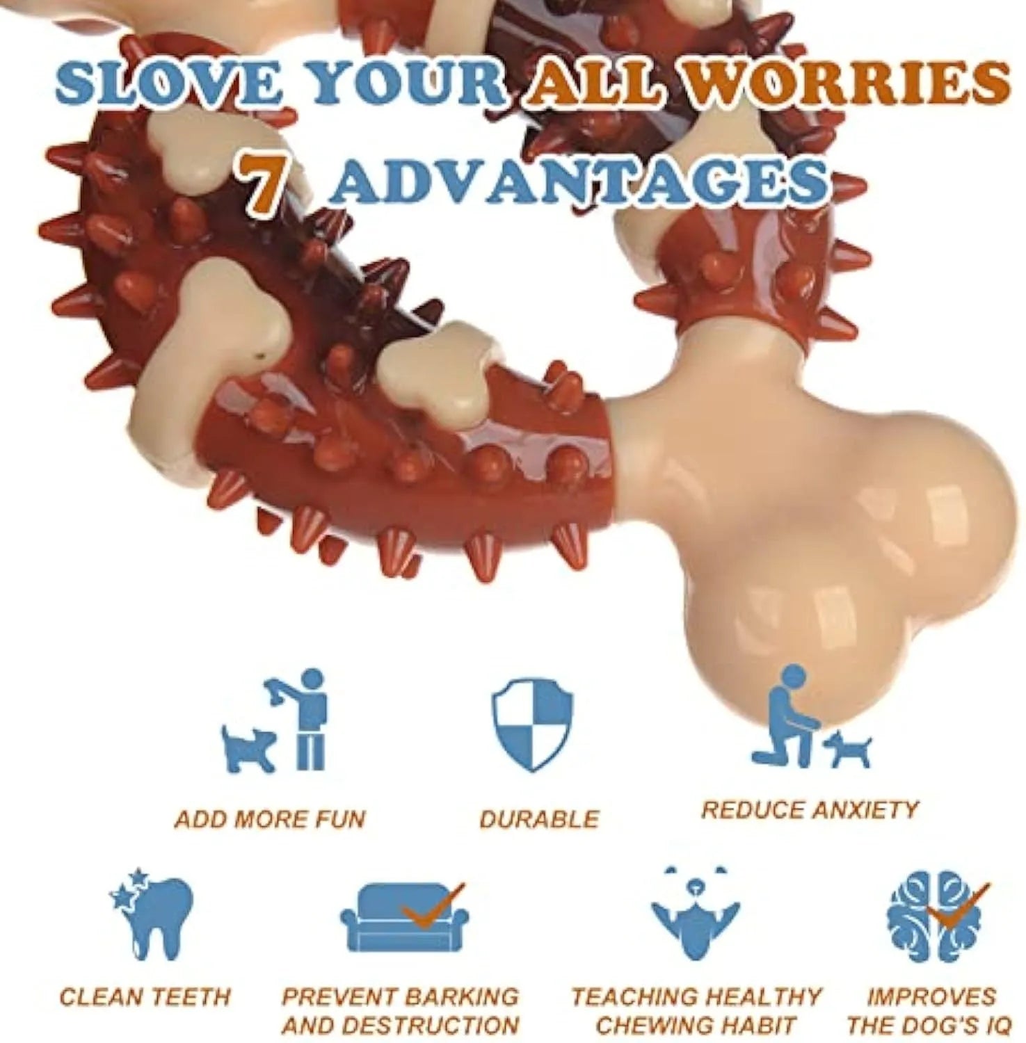 Natural rubber bone-shaped dog chewing toy for dental health in two sizes