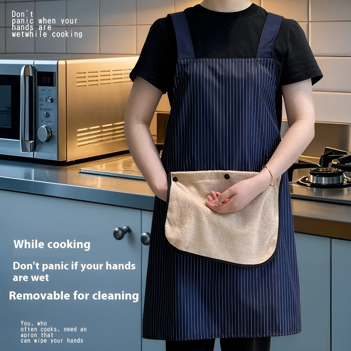Waterproof polyester kitchen apron with hand towel replacement in multiple colour options