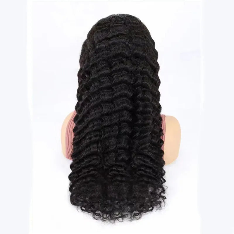 Simple solid colour human hair half lace front wig on display showing natural hairline