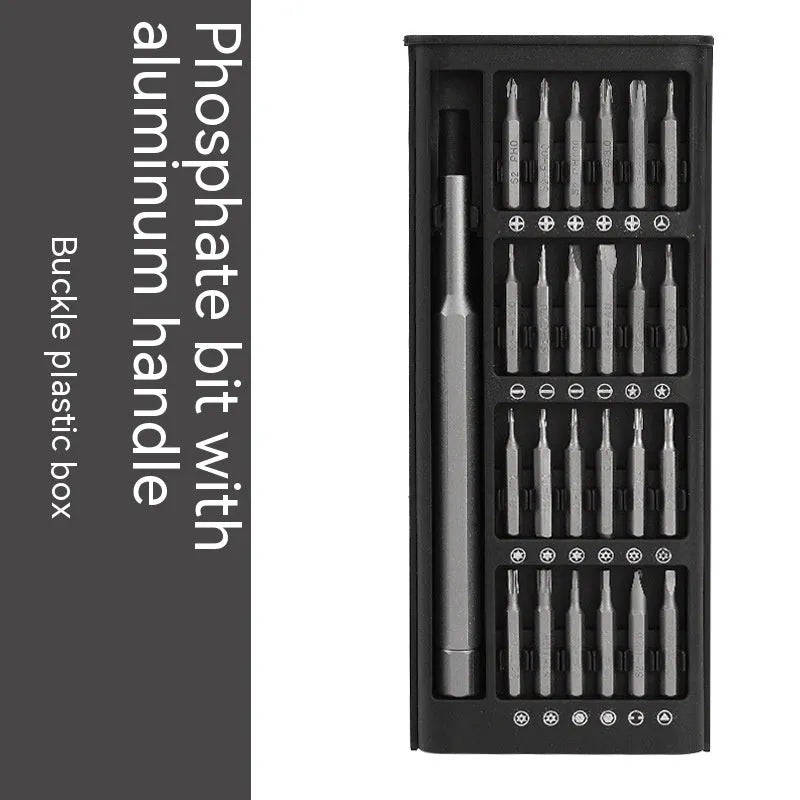 24-in-1 magnetic precision screwdriver set with case, chrome vanadium steel shaft, and assorted 4mm bits.