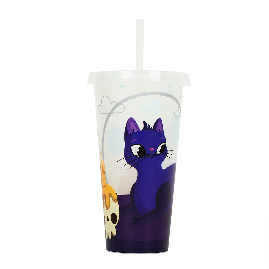 720ml luminous Halloween plastic sippy cup with straw, cylindrical shape in PP material.