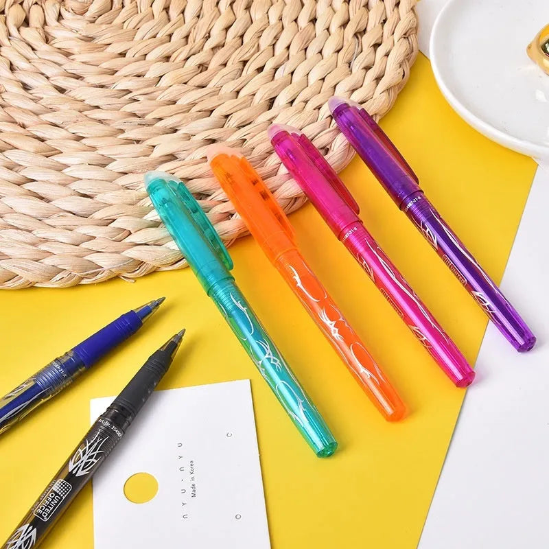 Set of heat-erasable gel pens with plastic shells and choice of 0.5mm or 0.7mm nibs in a 12 or 8 colour pack.