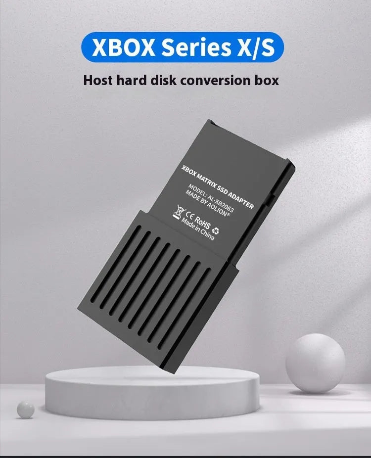 Xbox Series X/S hard disk switching box kit with aluminium enclosure, screwdriver, and manual.
