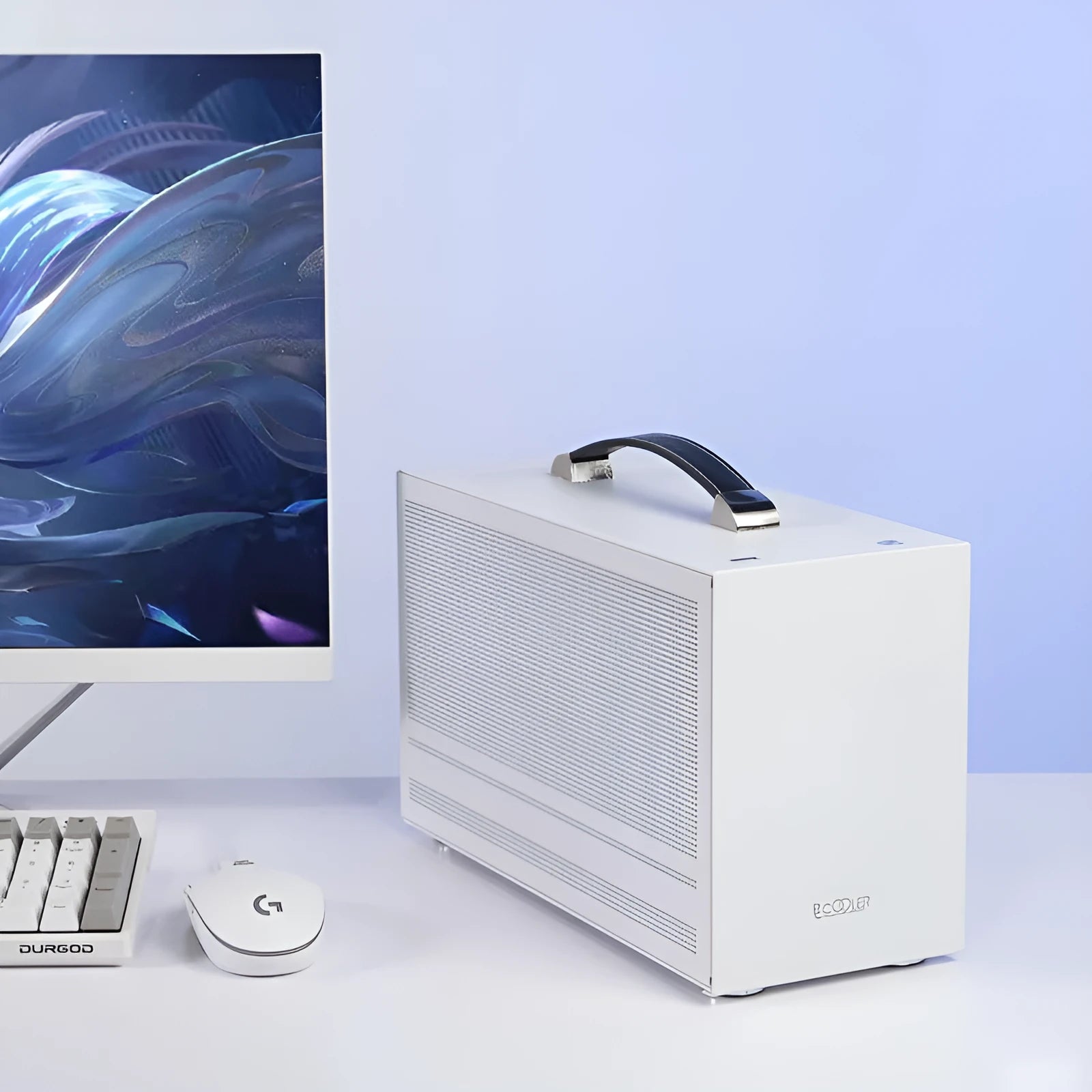 Hummingbird PRO ITX desktop computer case in titanium gray or white with tinned steel construction