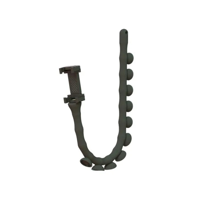 Flexible rubber phone bracket with suction cup showing 360° rotation capability