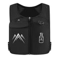 Sports running vest with breathable mesh and integrated phone compartment, shown in classic black colour