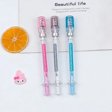 Creative vaccine pen design gel pen with 0.5mm black refill, 15.7cm plastic novelty writing instrument