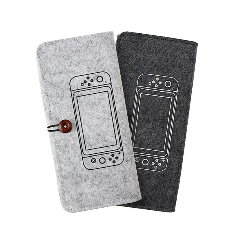 Black felt pouch for Nintendo Switch with game card slots and double layer storage compartments