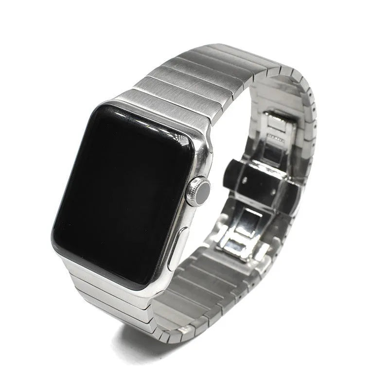 Stainless steel Apple Watch band with butterfly clasp in multiple colour options