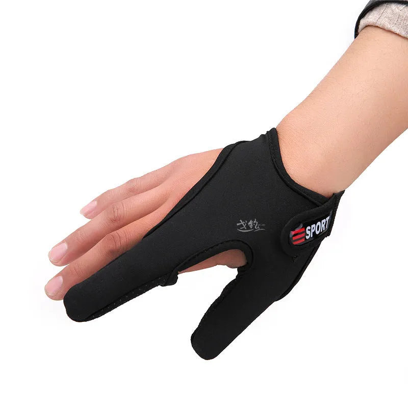A single two-finger fishing glove showing the blue diving cloth back and light grey microfibre palm.