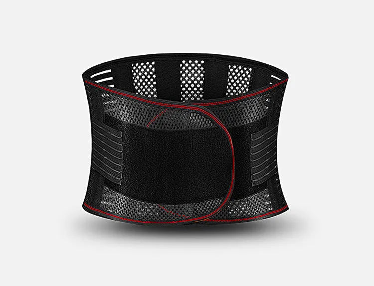 Black sports waist support belt with steel plate for lumbar protection during fitness activities