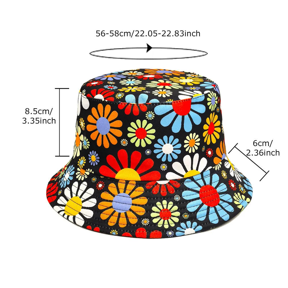 Colourful flowers print bucket sun hat with dome crown in medium size
