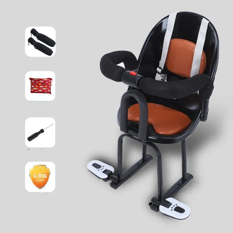 Front baby scooter safety seat in black high carbon steel construction