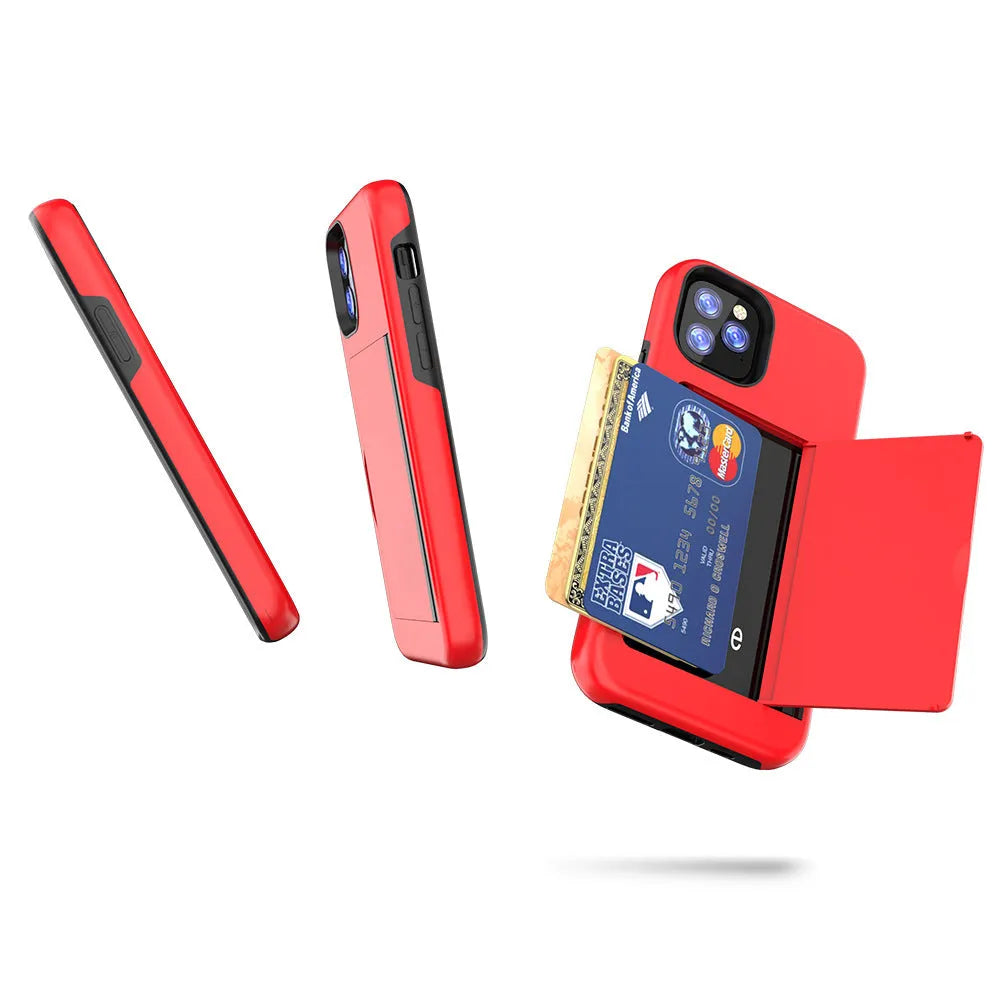 Simple solid colour TPU and PC back cover case for iPhone 11 models in black, red, pink, blue, dark blue, and purple.