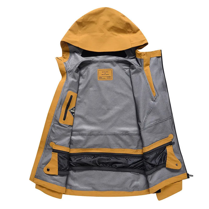 Model 2417 thin windproof waterproof ski suit for men and women in yellow colour