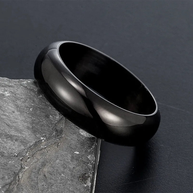 Glossy electroplated titanium steel ring in gold, black and steel colour options