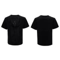 Black men's V-neck loose T-shirt with short sleeves and tassel detail