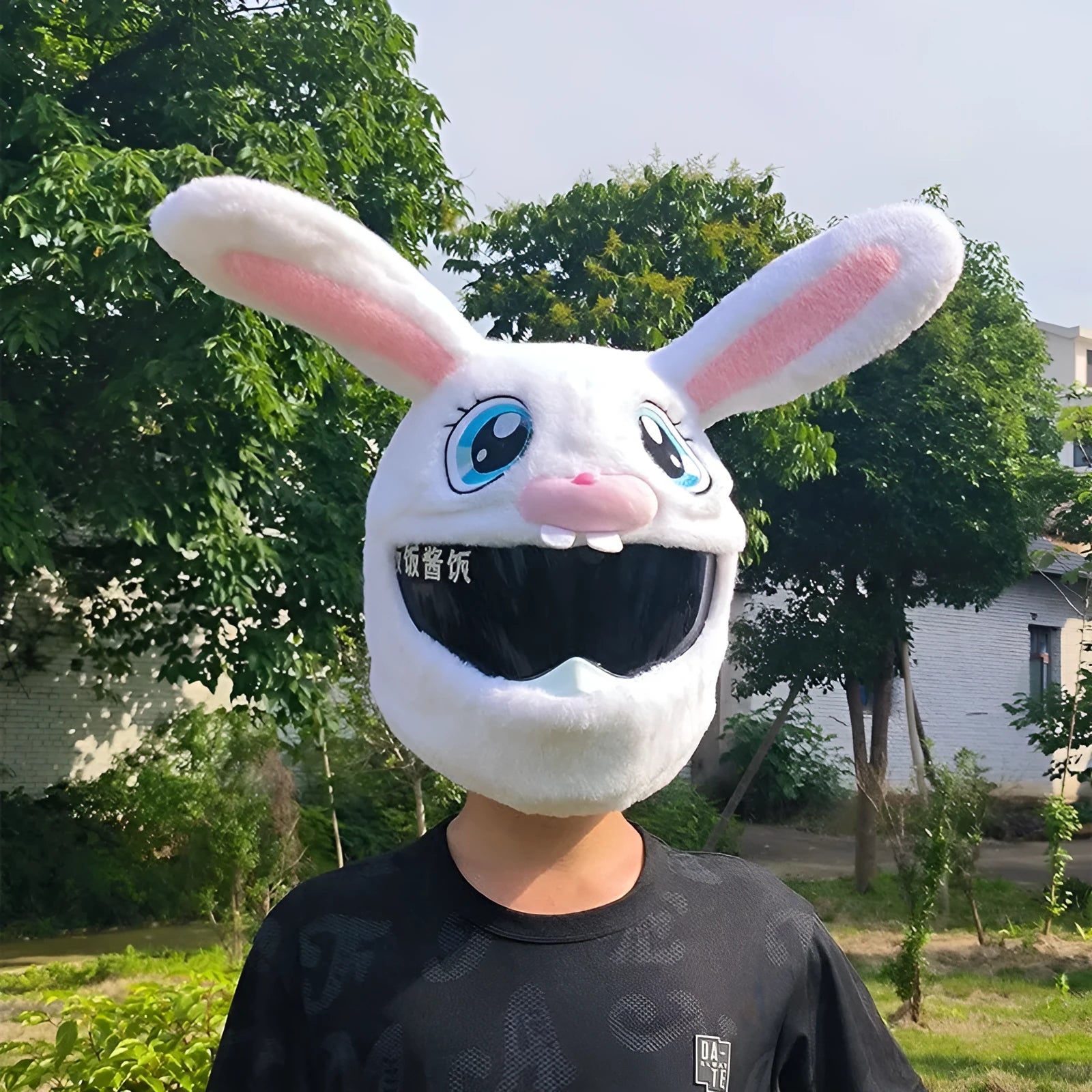 White decorative rabbit head helmet cover for electric scooter and motorcycle helmets