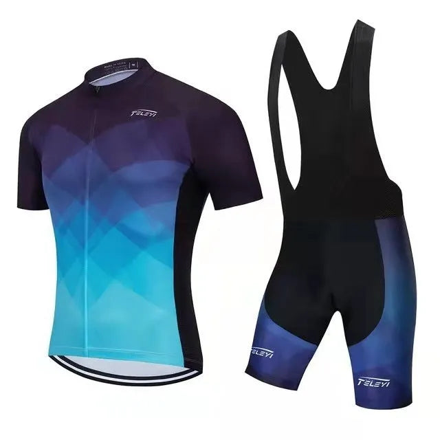 Cycling jersey and pants set for summer riding with moisture management properties