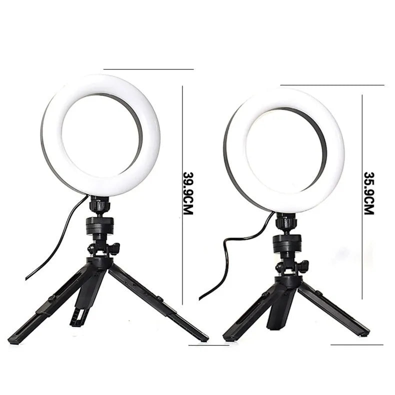 Black fill light tripod suit for mobile live streaming with colour adjustable lighting and universal smartphone bracket