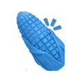 Blue and yellow corn stick shaped dog chew toy with textured surface for teeth cleaning