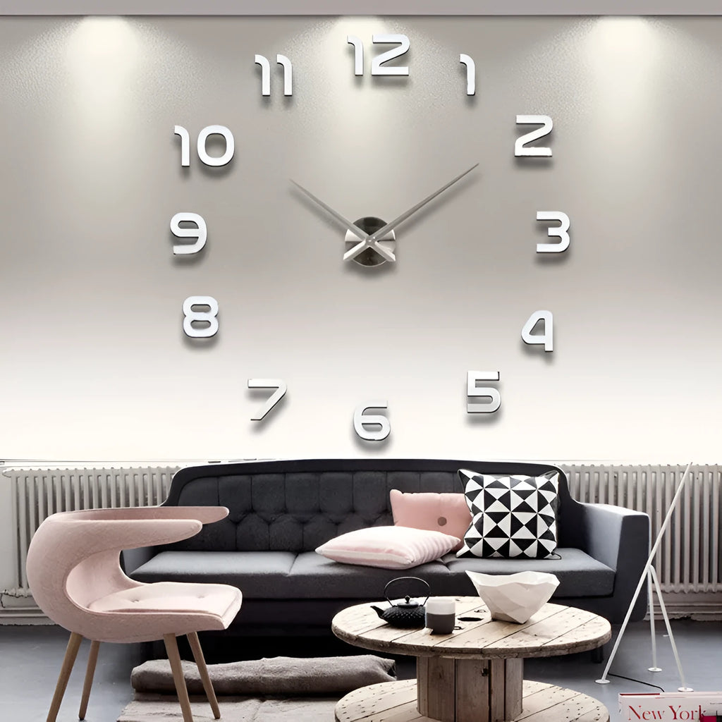 Round silver acrylic wall clock, single-sided, for living room bedroom study or office wall