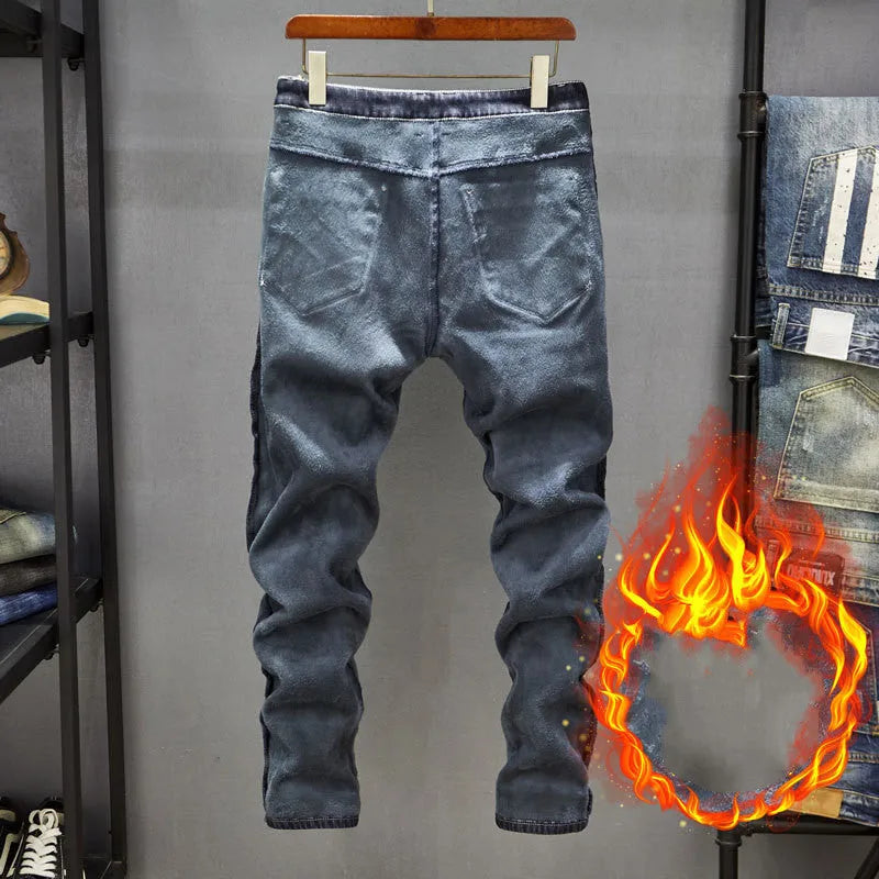 Men's slim-fit skinny jeans in dark blue denim with micro elasticity and mid-waist design
