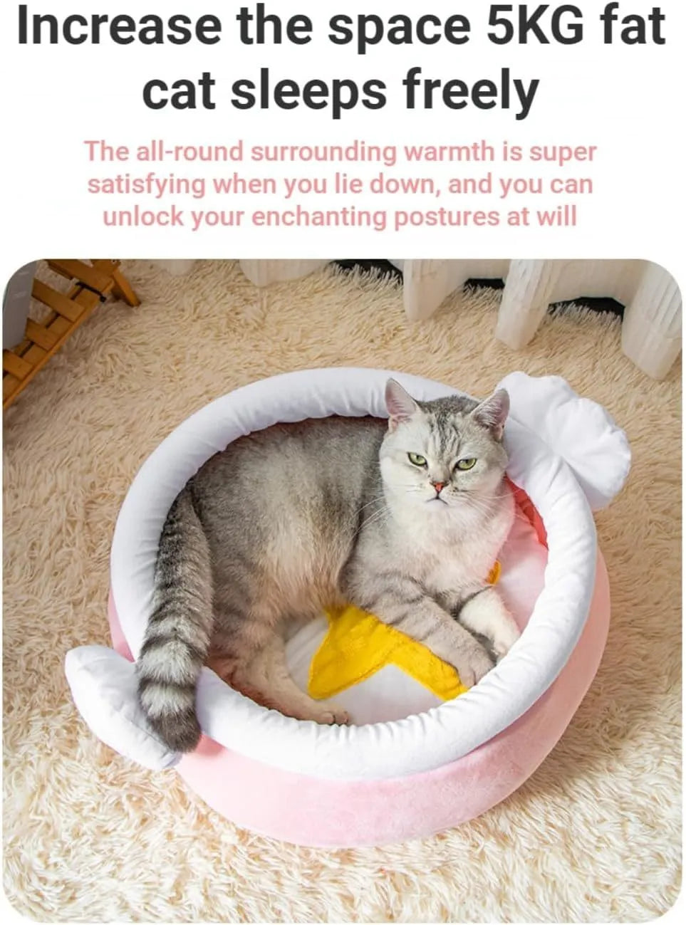 Pink honey pot-shaped cat sofa bed with a soft, removable grey nest pad inside.