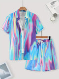 Men's wild print short sleeve shirt and shorts set in picture style colour, no hood, sizes S to 4XL