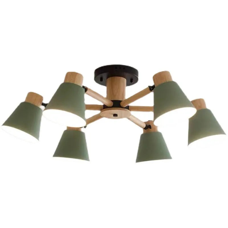 Nordic style Macaron ceiling pendant lamp with multiple light heads in ironwood construction