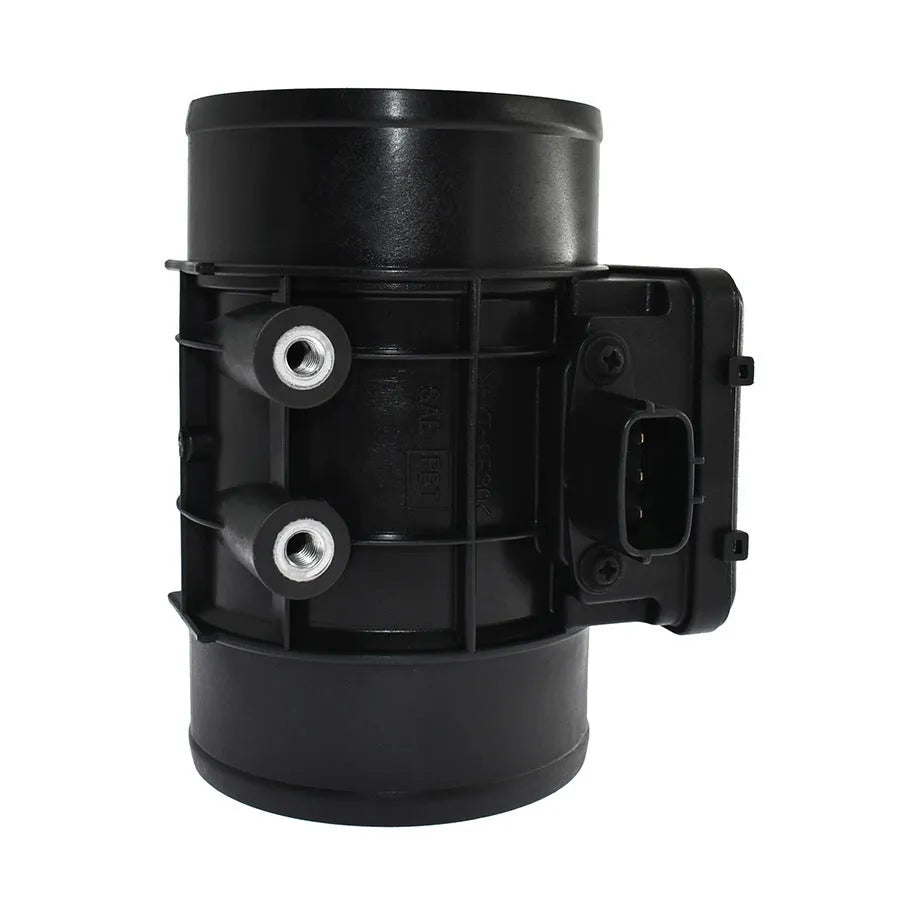 Black plastic automotive air flow meter with standard specifications for engine measurement