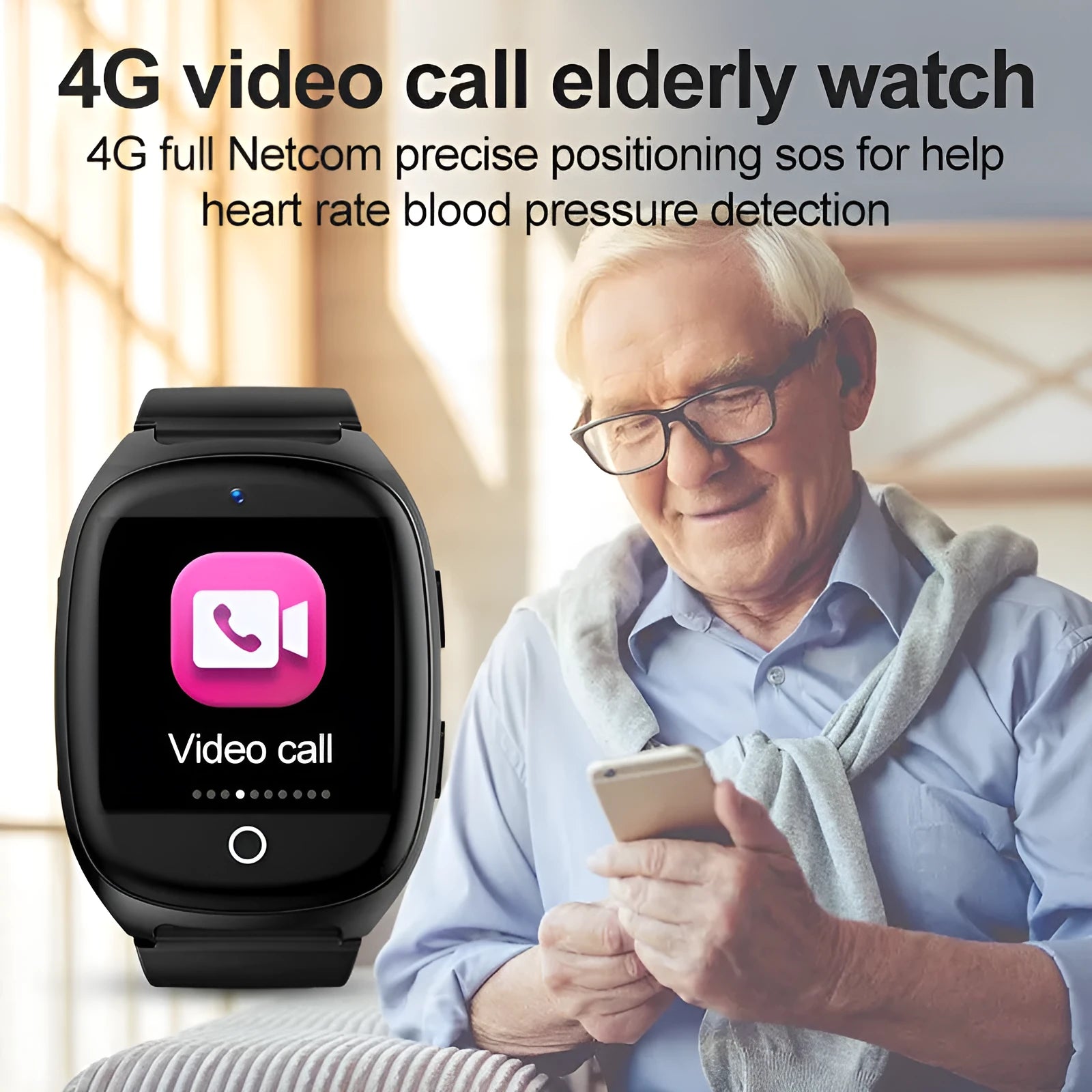 Black GPS smartwatch for children with 1.54-inch touch screen showing location tracking interface