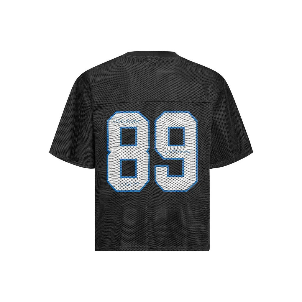 Loose-fit black and white t-shirt for alphanumeric printing with polyester blend fabric and regular sleeves