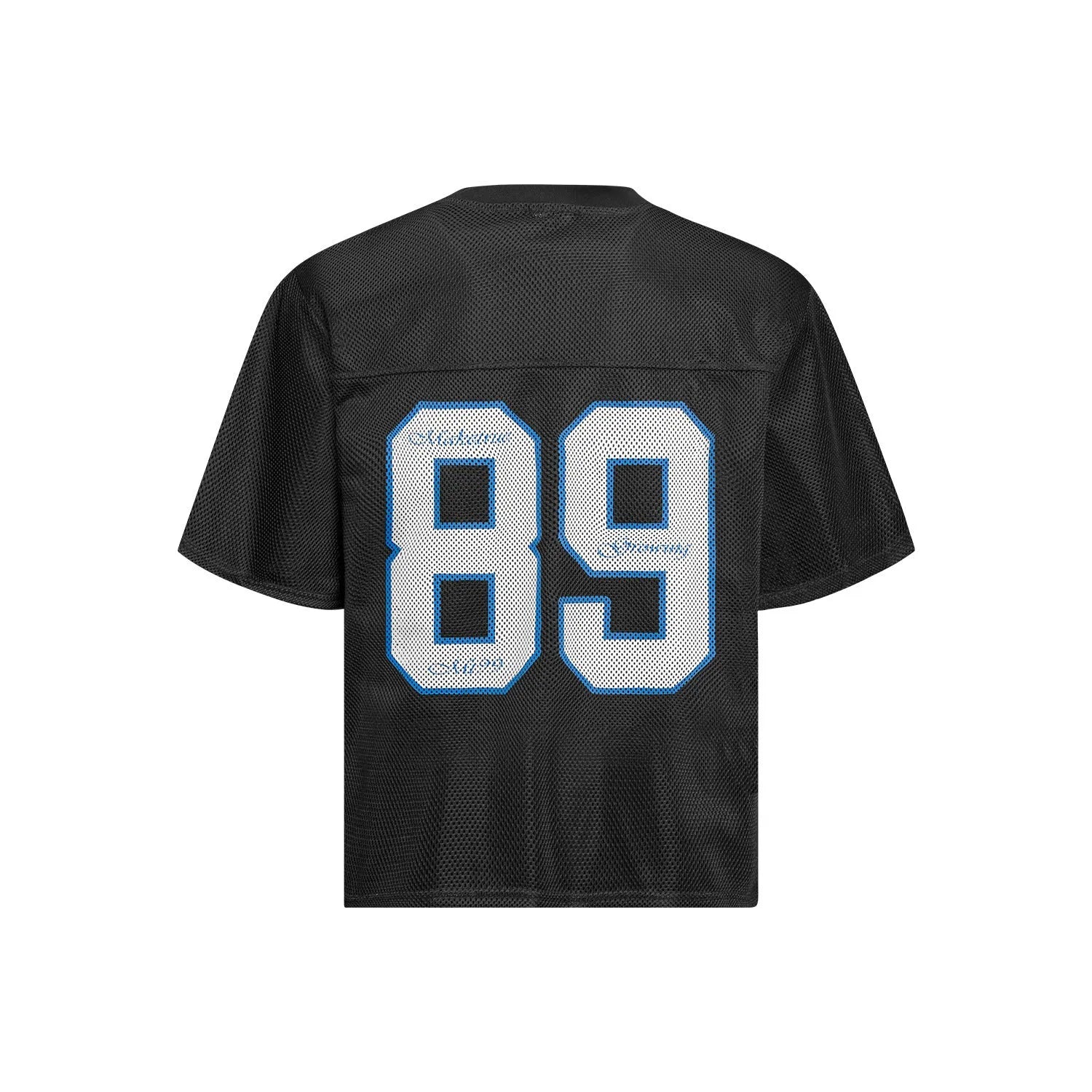 Loose-fit black and white t-shirt for alphanumeric printing with polyester blend fabric and regular sleeves