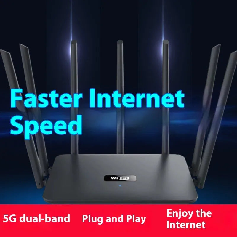 Black and white dual-band 5G router with multiple antennas for wall-through WiFi coverage