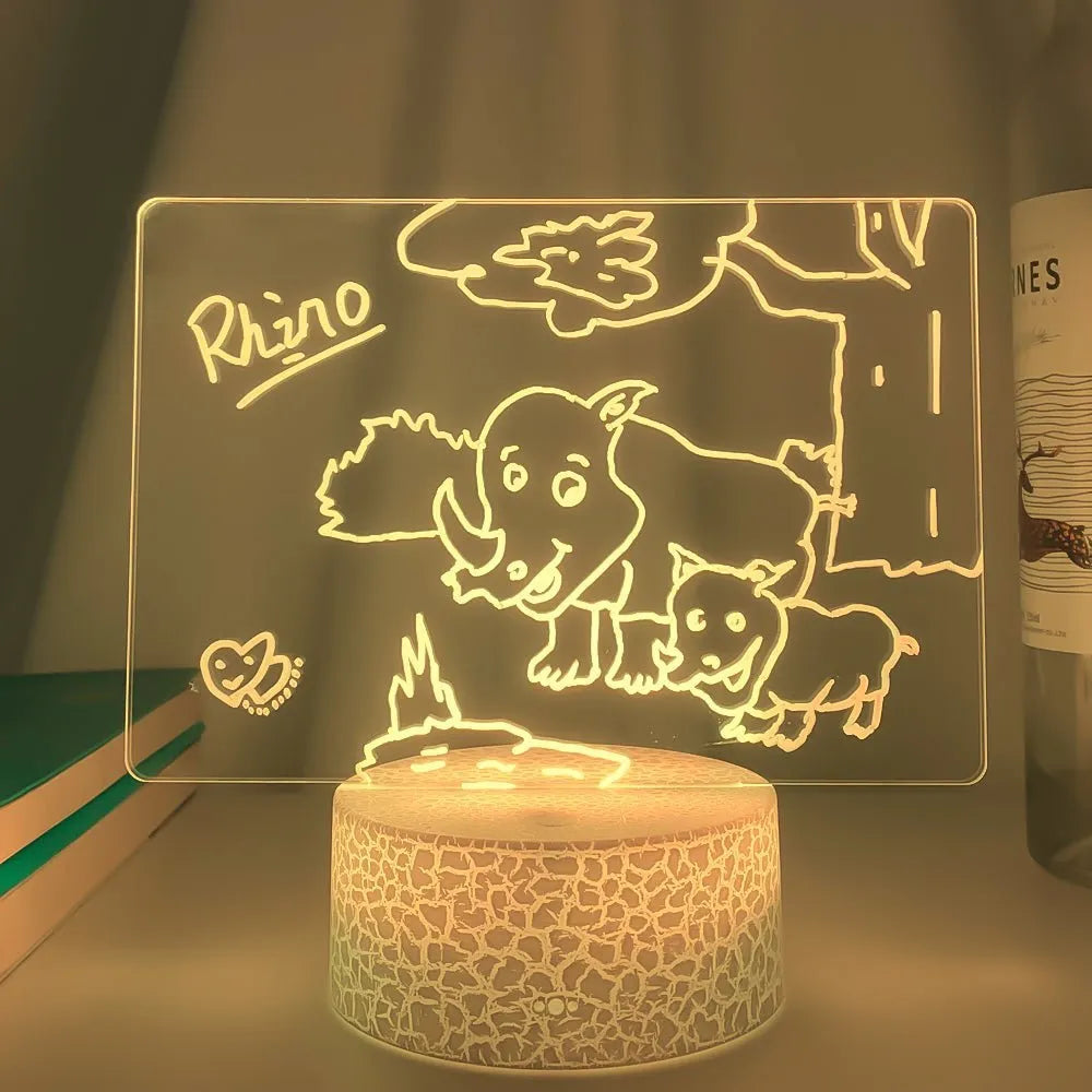 3D acrylic message board lamp with handwritten text illumination and remote control