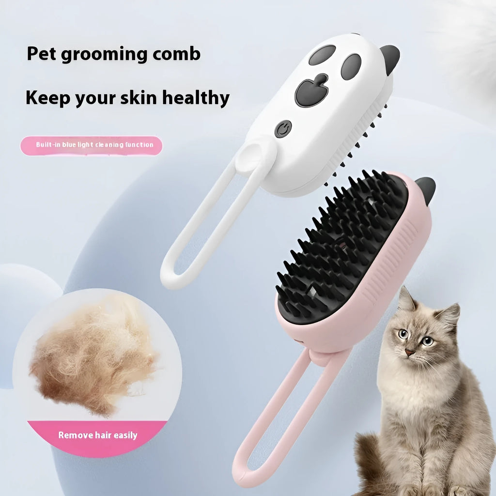 Pet spray massage grooming brush with rotating comb head in avocado green design