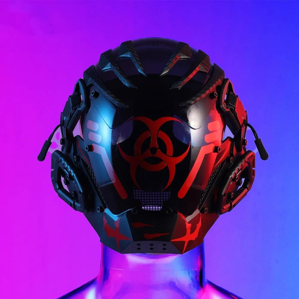 Black full face creative prop mask helmet for costume parties and cyberpunk events