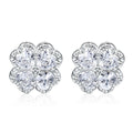 Women's heart-shaped zircon and four-leaf clover earrings in white gold coloured 925 sterling silver.