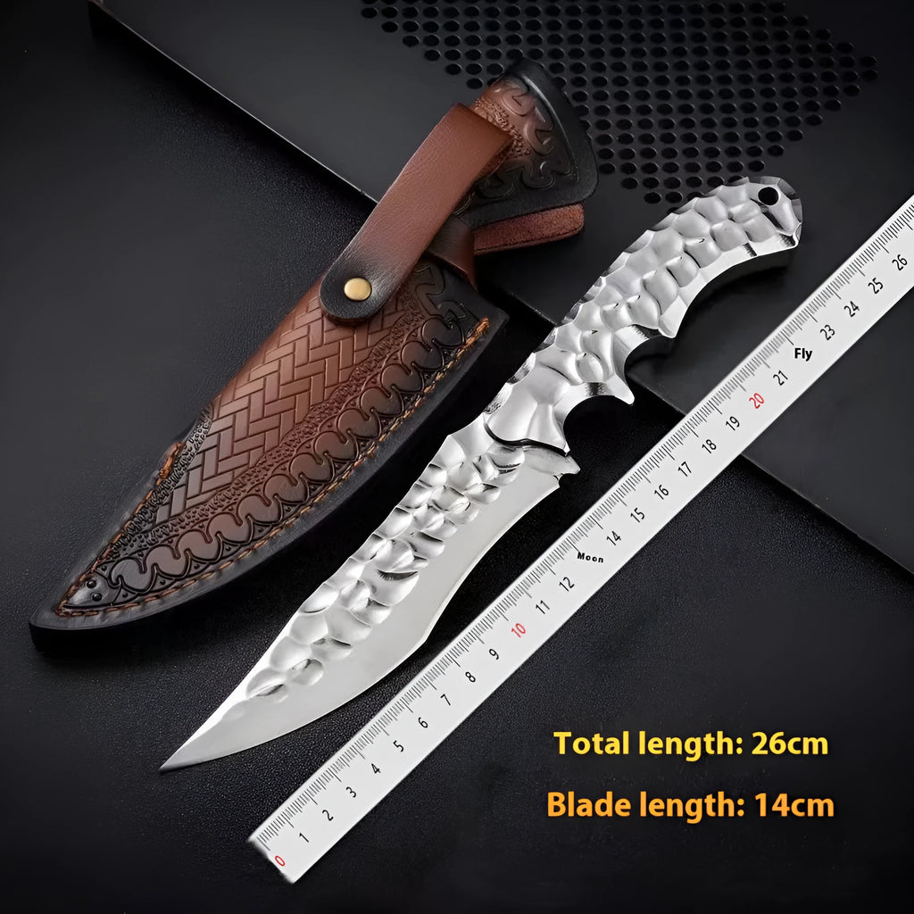 One-piece keel outdoor survival knife with 140mm 5CR13 blade, 120mm handle and 260mm full length