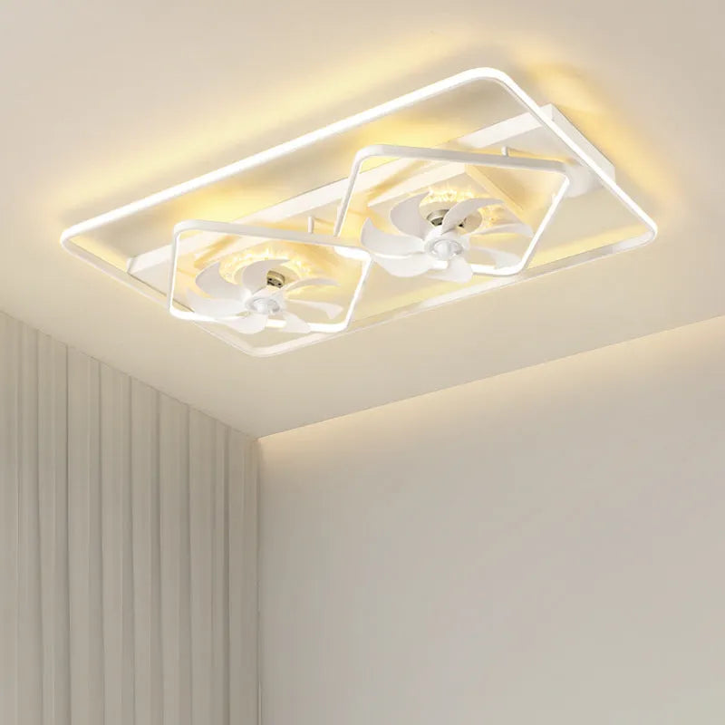 Modern ceiling fan with light featuring thin suction cup design and plastic leaves, 110cm diameter
